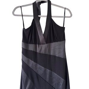 Taboo Black Halter Dress With Asymmetrical Hem Satin Stripes Vintage 90s Y2K